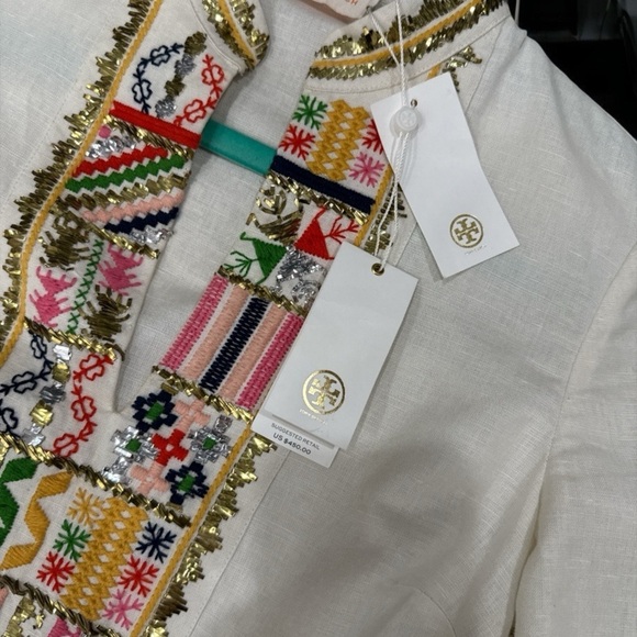 TORY BURCH Mandarin Embellished LS TORY TUNIC Size 0 New with Tags $450 - Picture 15 of 16